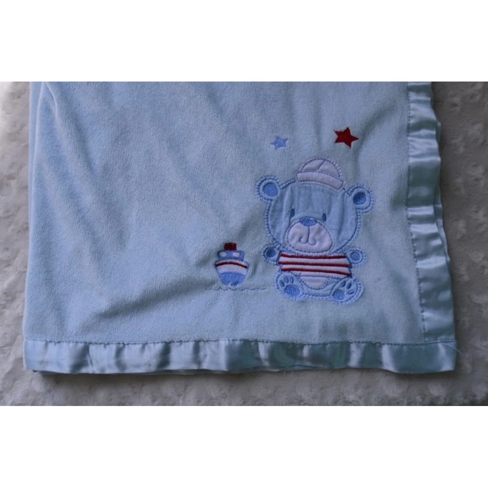 CW Carter & Sons Baby Blanket Blue Sailor Bear Boat Ship Stars Silky Edge Lovey